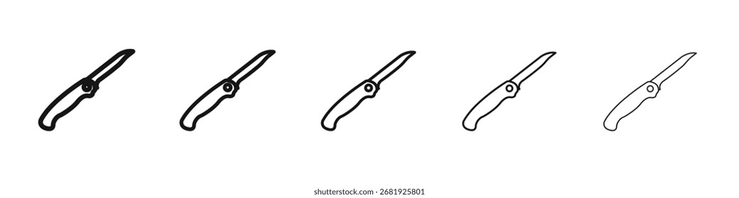 Signo de ilustración de conjunto de contorno de Vector de icono de cuchillo de bolsillo
