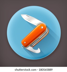 Pocket Knife Long Shadow Vector Icon