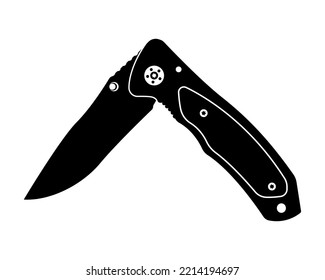 Pocket Knife Silhouette, Sharp Blade Folding Knife Illustration.