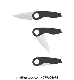 Pocket knife vector illustration, folding knife, army knife, black folding knives set 
