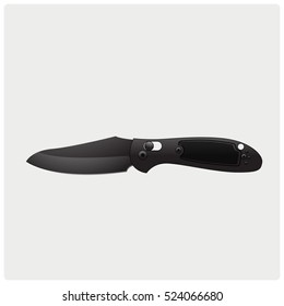 Pocket knife vector illustration, folding knife, army knife, black folding knives set 
