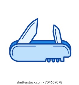 Icono de línea vectorial de cuchillo de bolsillo aislado en fondo blanco. Icono de línea de cuchillo de bolsillo para infografía, sitio web o aplicación. Icono azul diseñado en un sistema de cuadrícula.