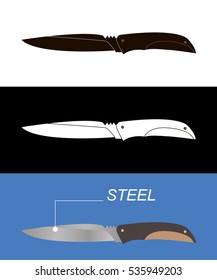 Pocket knifes in three colors.Vector illustration