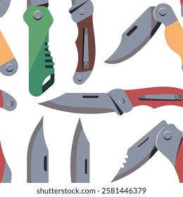 Cuchillos de bolsillo de dibujos animados de Vector sin patrón de fondo.