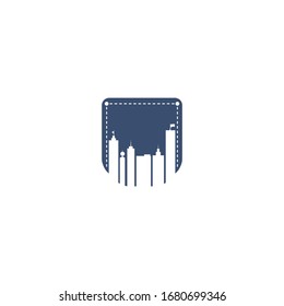 Vector de diseño del logo de bolsillo con edificios.