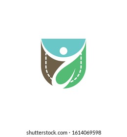 pocket logo design vector with leaf green people element template