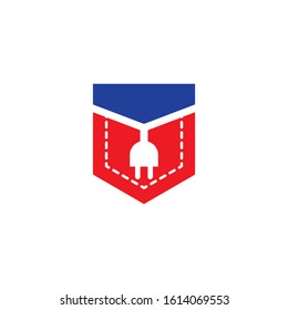 pocket logo vector with plug electric element template