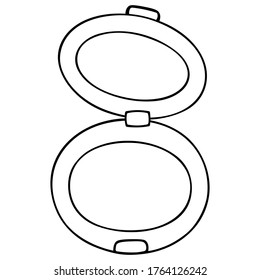 Pocket mirror. Feminine accessory. Vector illustration. Outline on an isolated white background. Doodle style. Sketch. Makeup Correction Tool. See your reflection. Let the sun bunnies. Powder.