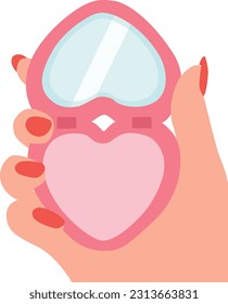 Pocket mirror heart shape. Beauty mirror.