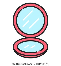 Pocket mirror line icon vector isolated. Symbol of a compact equipment, female accessory. Concept of beauty and fashion.