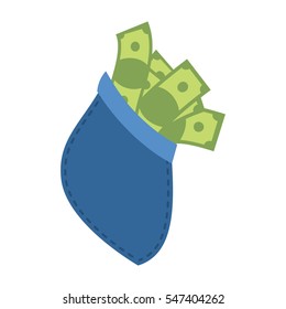 Pocket money isolated. clothes Full cash template on white background
