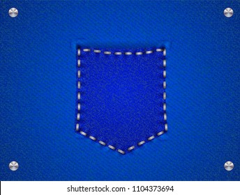 Pocket on blue jeans. Space for text. Vector illustration
