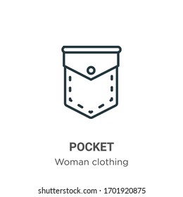 Pocket outline vector icon. Thin line black pocket icon, flat vector simple element illustration from editable woman clothing concept isolated stroke on white background