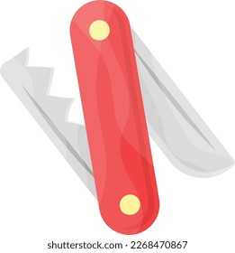 Pocket Penknife concept, Foldable Survival Tool vector color icon design, Camping and outdoor symbol, extreme sports equipment sign, Wildlife and Expedition elements stock illustration 