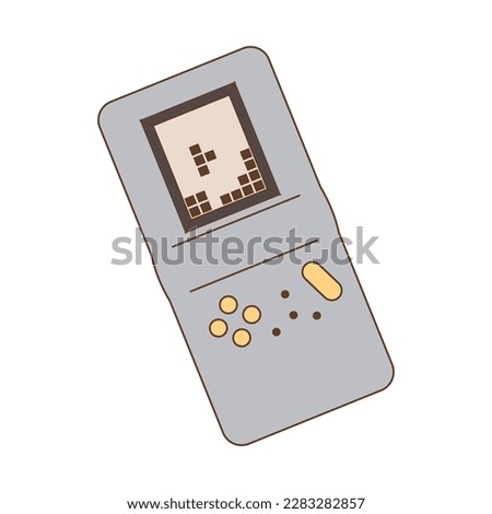 Pocket retro electronic game gadget isolated on white background. Back to 90s. Nostalgia for 1990s element. Retro style.