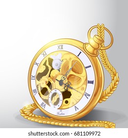 Pocket skeleton mechanical watch vector