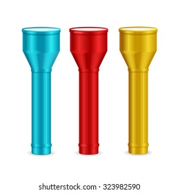 Pocket Torch Light Flashlight. Colorful Set. Vector illustration