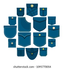 Pocket types icons set in flat style isolated vector illustration