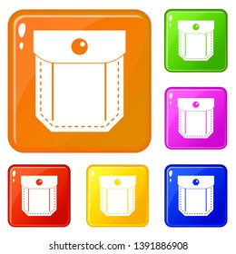 Pocket with valve and button icons set collection vector 6 color isolated on white background