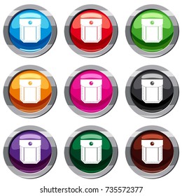 Pocket with valve and button set icon isolated on white. 9 icon collection vector illustration