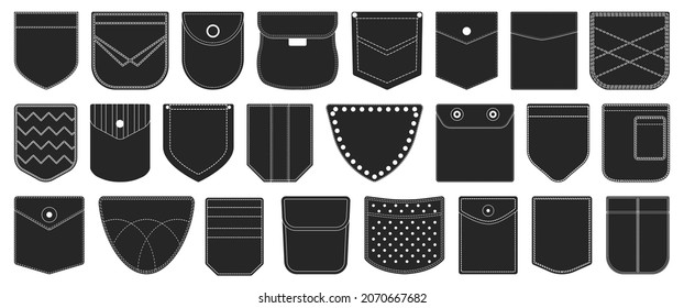 Pocket vector black set icon. Vector illustration fabric pouch on white background. Isolated black set icon pocket.