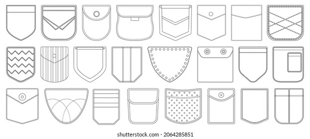 Pocket vector outline set icon. Vector illustration fabric pouch on white background. Isolated outline set icon pocket.