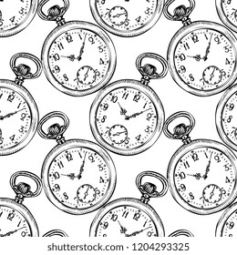 Pocket Vintage Clock vector Sketch Illustration Seamless Pattern