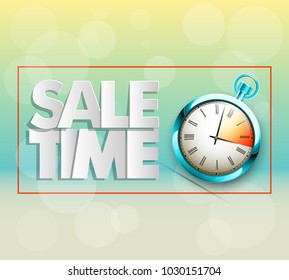pocket watch banner. Informational poster timer sales discounts. Vector chronometer background. 