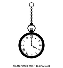 Pocket watch with chain vector icon isolated on white background