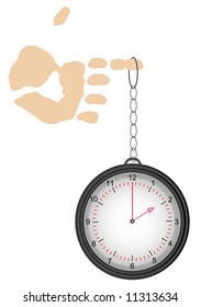 pocket watch or clock hanging from finger - time on your hands