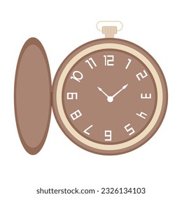 Pocket watch flat isolated on white background. Vintage pocket watch with Arabic numbers. Vector illustration.