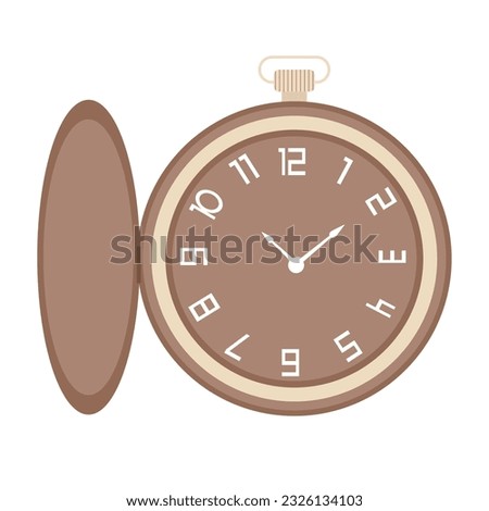 Pocket watch flat isolated on white background. Vintage pocket watch with Arabic numbers. Vector illustration.