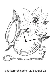 Pocket Watch and Flower Illustration
