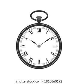 Pocket watch graphic icon. Vintage watch sign isolated on white  background. Design template closeup. Vector illustration 