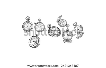 pocket watch handdrawn engraving doodle collection