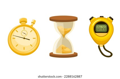 Pocket Watch. Hourglass and Digital Stopwatch device collection set illustration vector