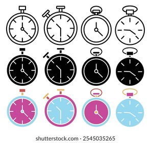 Icono de reloj de bolsillo colección sobre fondo blanco