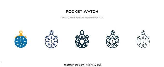 pocket watch icon in different style vector illustration. two colored and black pocket watch vector icons designed in filled, outline, line and stroke style can be used for web, mobile, ui