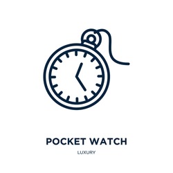Pocket Watch Icon From Luxury Collection. Thin Linear Pocket Watch, Clock, Watch Outline Icon Isolated On White Background. Line Vector Pocket Watch Sign, Symbol For Web And Mobile