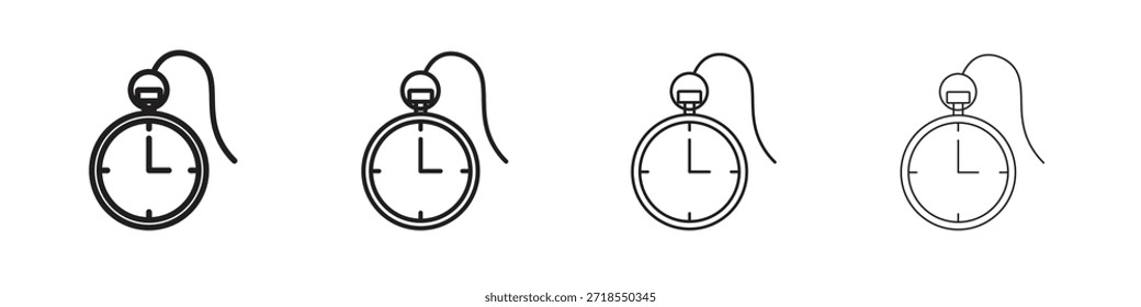 Iconos de reloj de bolsillo, conjunto de iconos lineales. Iconos lineales negros de la palma