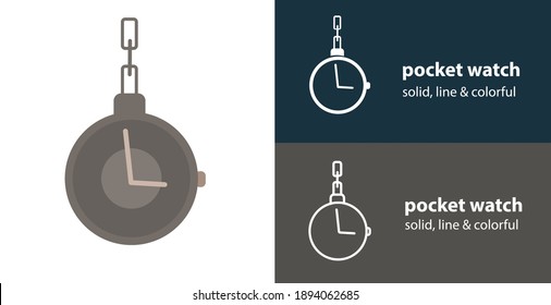 Pocket watch isolated vector flat icon with Pocket watch solid, line icons