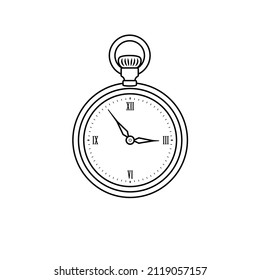 Pocket Watch Outline Icon Illustration on White Background