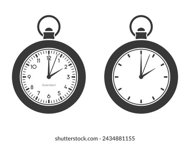 Pocket watch set. Flat vector illustration. White background.