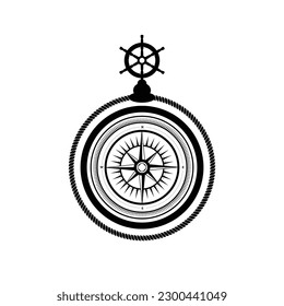 pocket watch and ship's wheel in black and white color