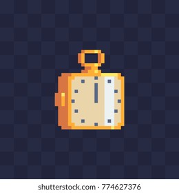 Pocket watch. Stopwatch icon. Pixel art flat style. Web design, mobile app. 8-bit sprite. Game assets. Isolated abstract vector illustration.