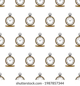 Patrón De Reloj De Pocket Watch En Un Fondo Blanco. Ilustración del vector del tema del reloj de oro antiguo