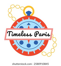Pocket watch with timeless paris text, flat sticker 

