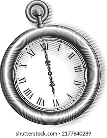 Pocket watch. Vector engraved illustration