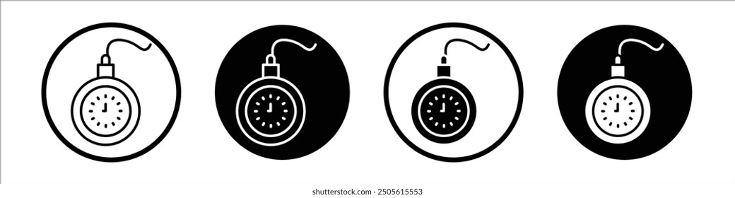 Pocket watch vector icon set black filled and outlined style.