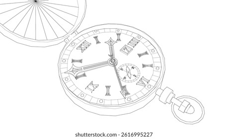 pocket watch in vintage style 3d illustration